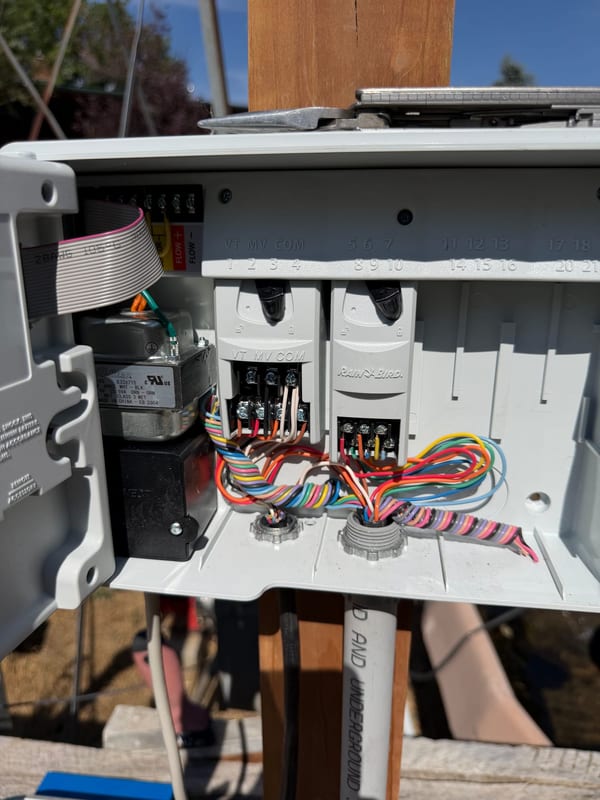 Open irrigation controller with the zone wiring connected